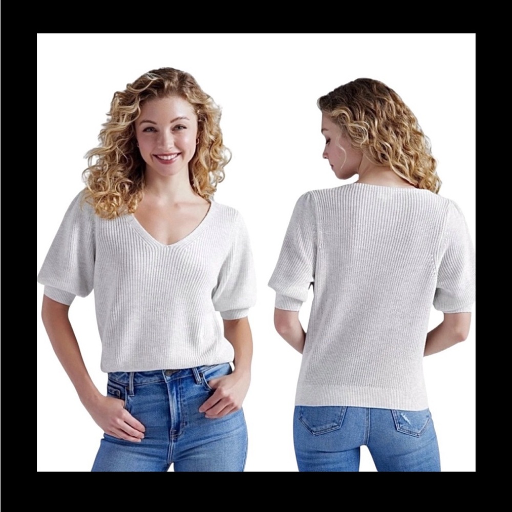 NWT Gentle Fawn Phoebe V Neck Puff Sleeve Pullover Sweater